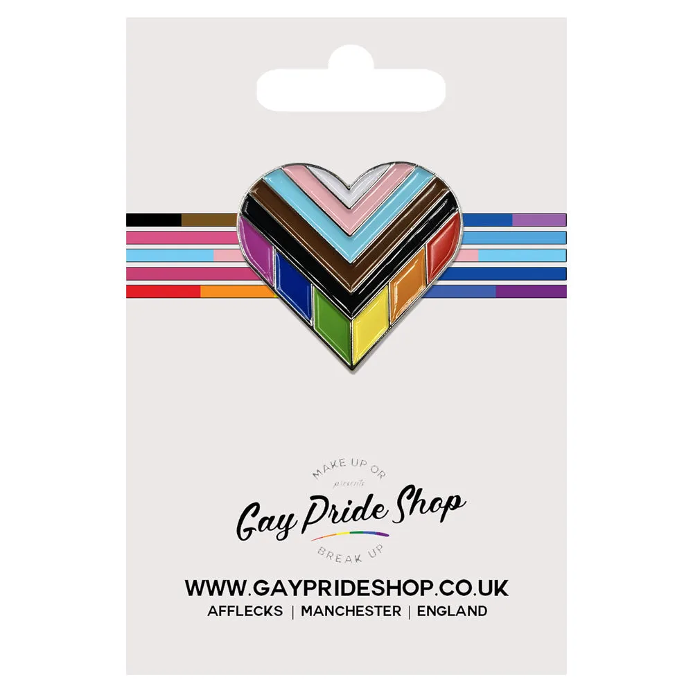 Progress Pride Silver Metal Heart Lapel Pin Badge