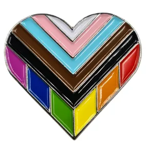 Progress Pride Silver Metal Heart Lapel Pin Badge