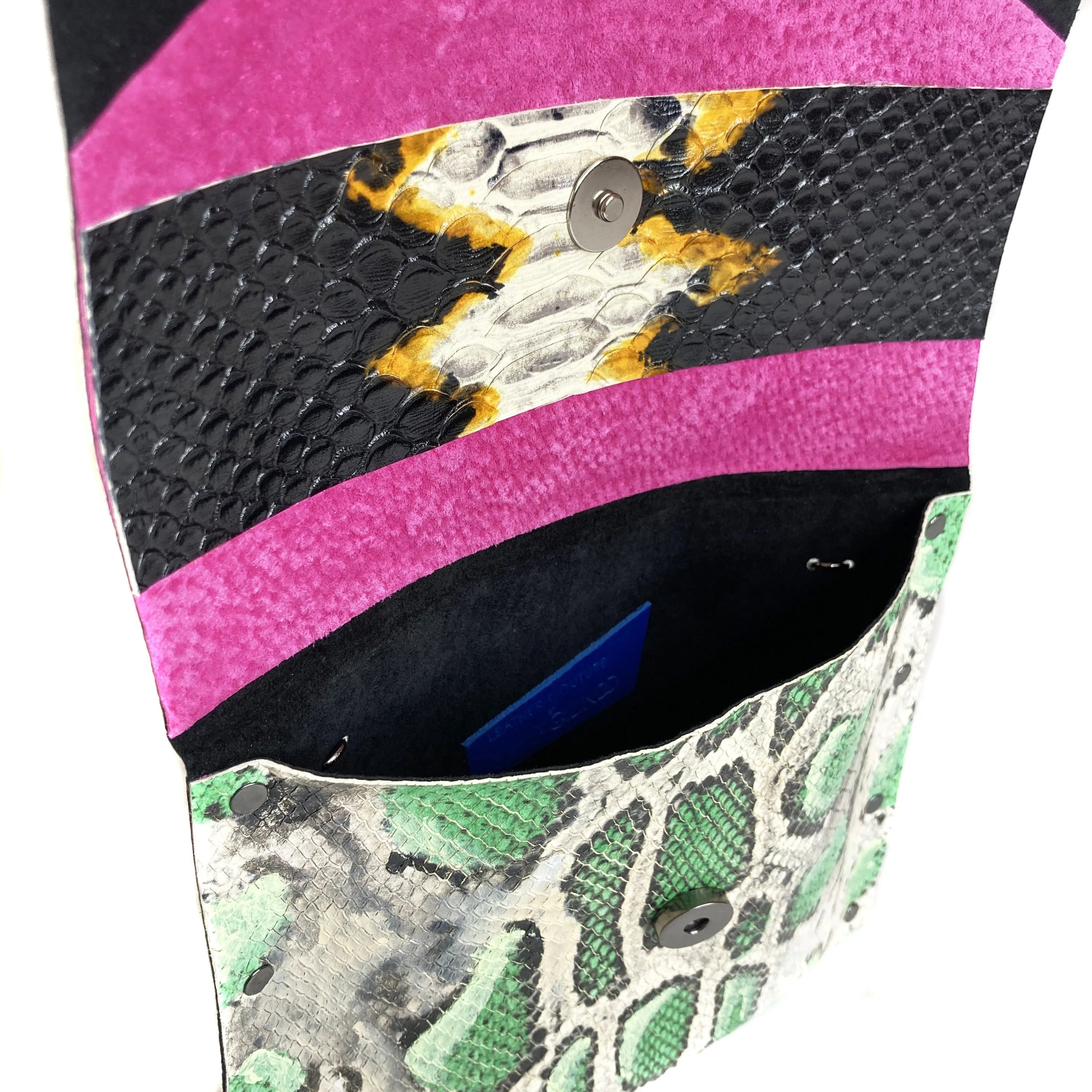 Seafoam Green snake-print Studded Clutch