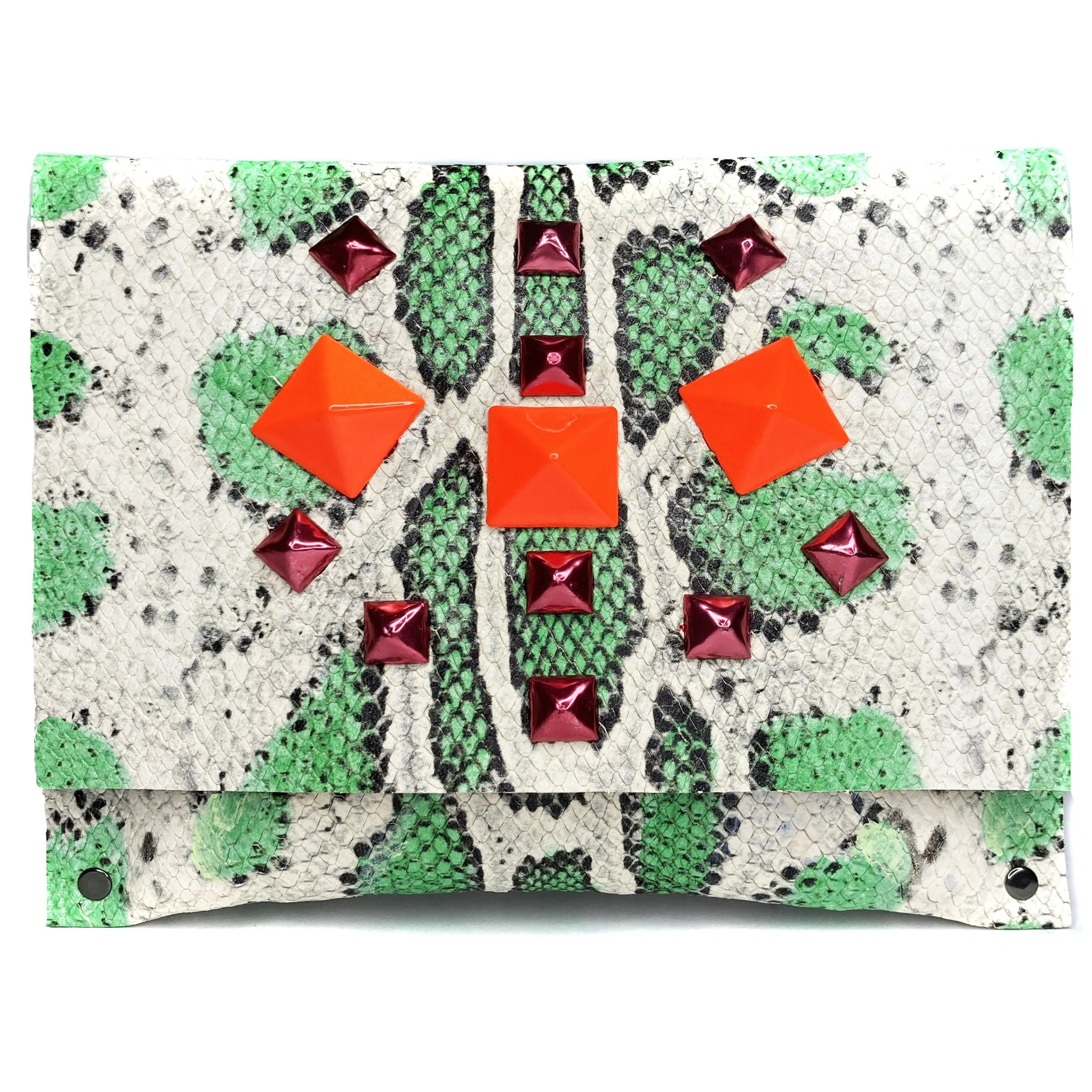 Seafoam Green snake-print Studded Clutch