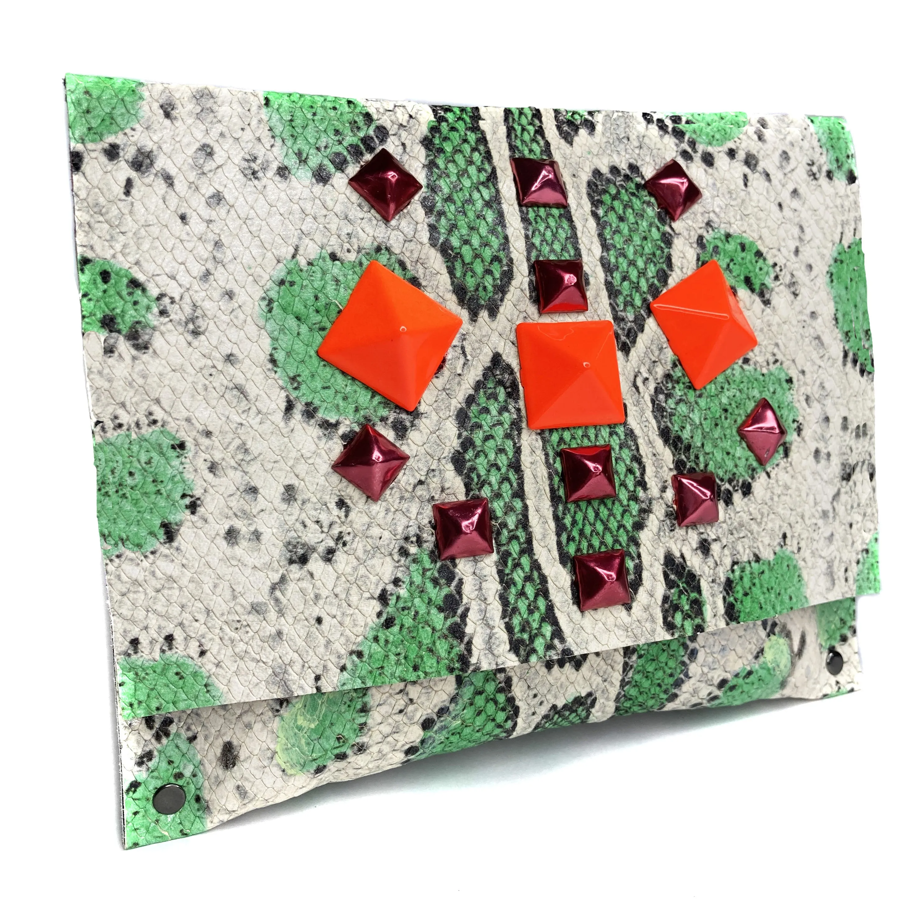 Seafoam Green snake-print Studded Clutch
