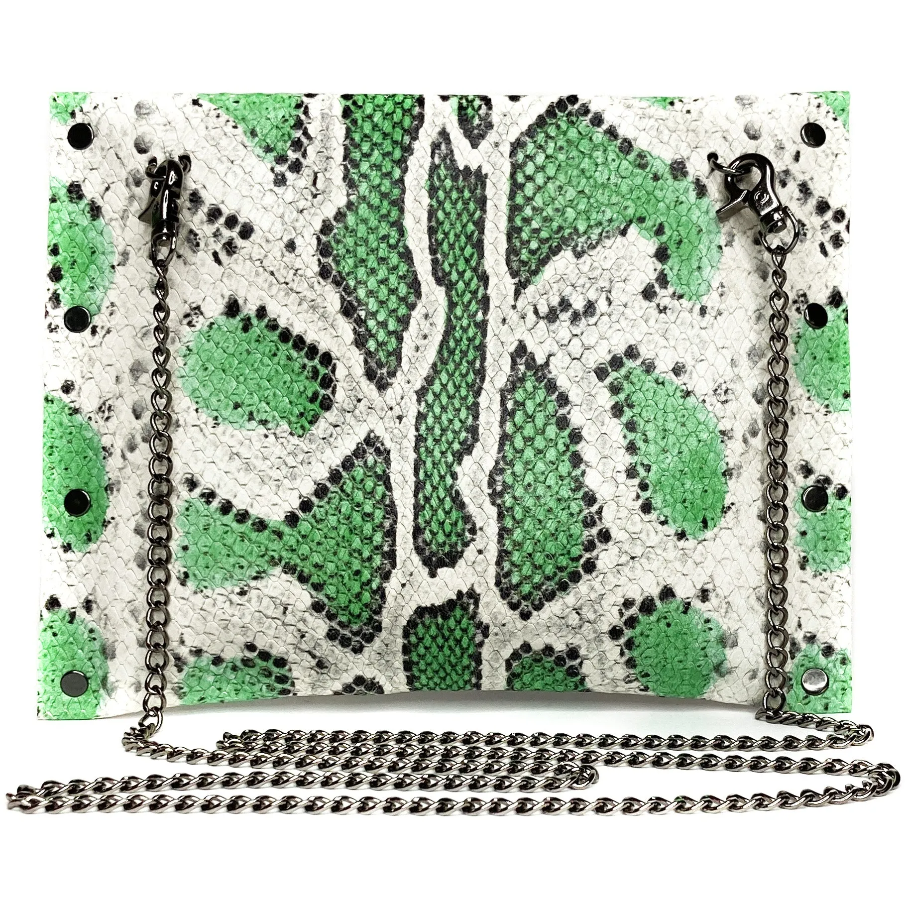 Seafoam Green snake-print Studded Clutch