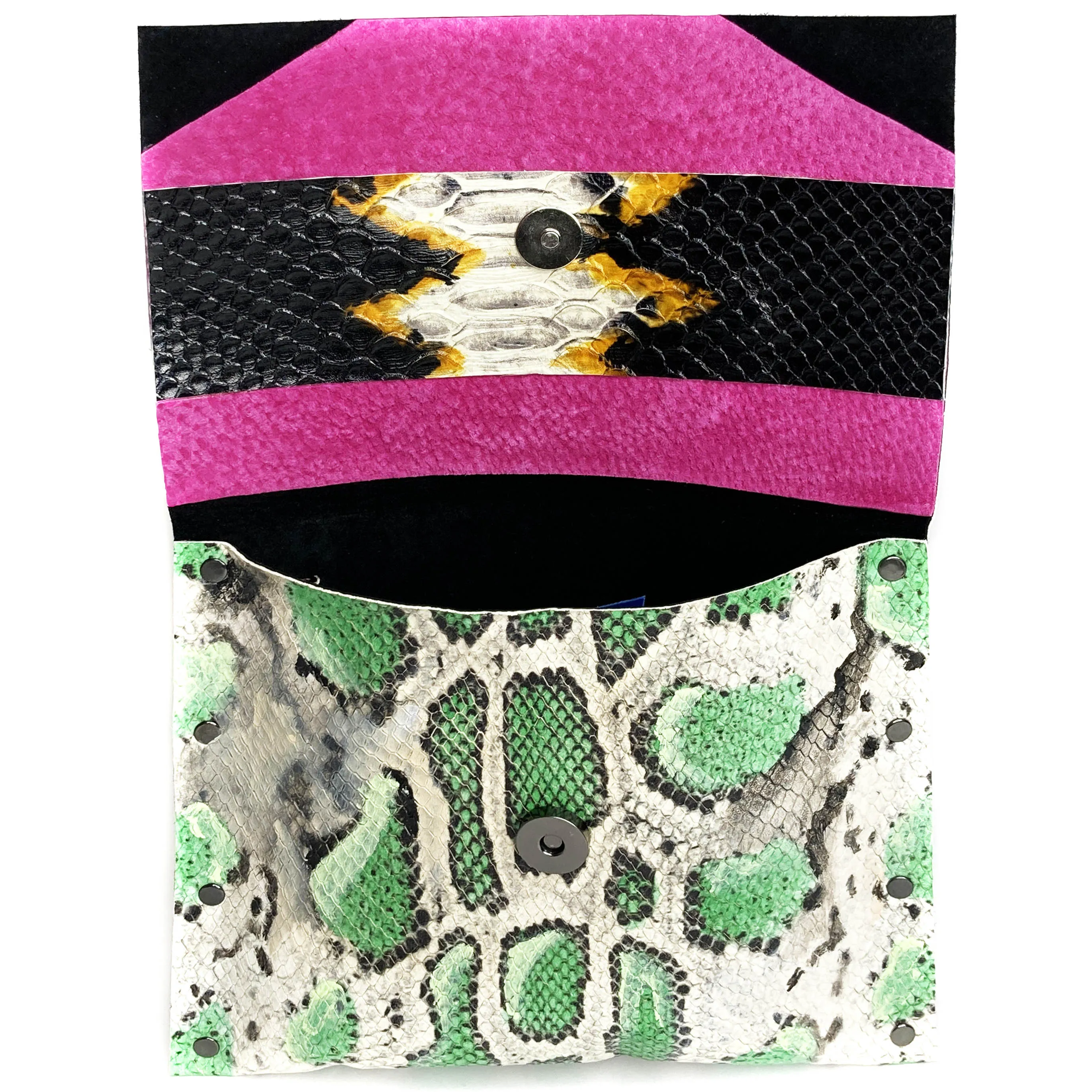 Seafoam Green snake-print Studded Clutch