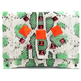 Seafoam Green snake-print Studded Clutch