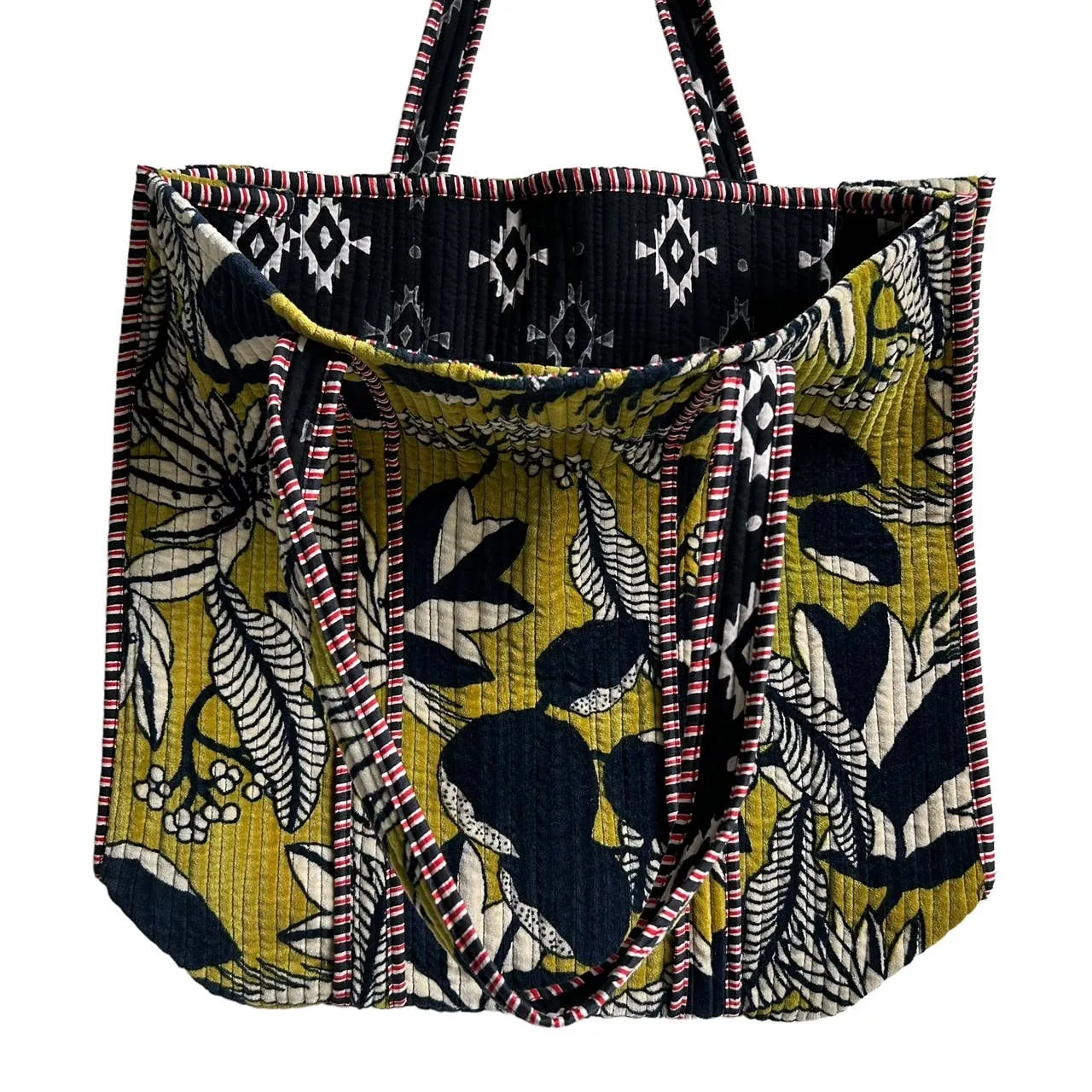 Sixton Madagascar velvet tote bag monochrome floral - large