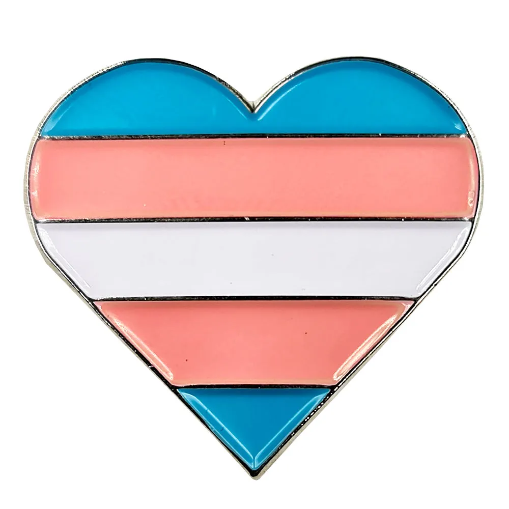 Transgender Flag Silver Metal Heart Lapel Pin Badge