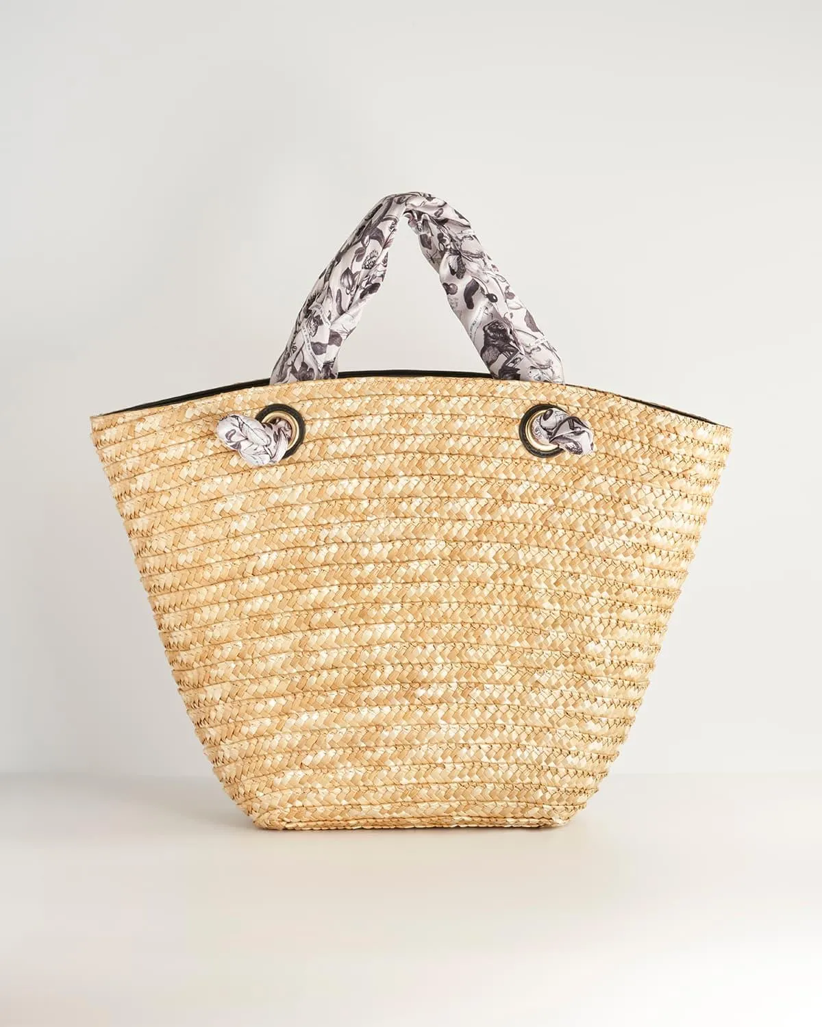 Tree Of Life Monochrome Raffia Basket Bag