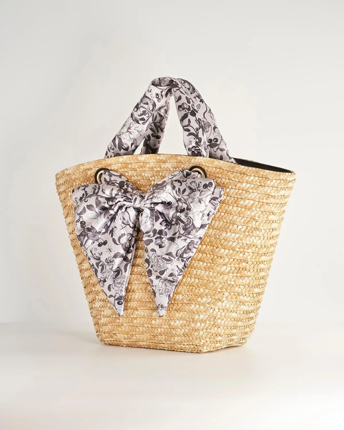 Tree Of Life Monochrome Raffia Basket Bag