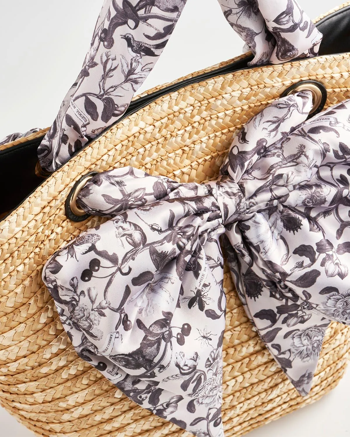 Tree Of Life Monochrome Raffia Basket Bag