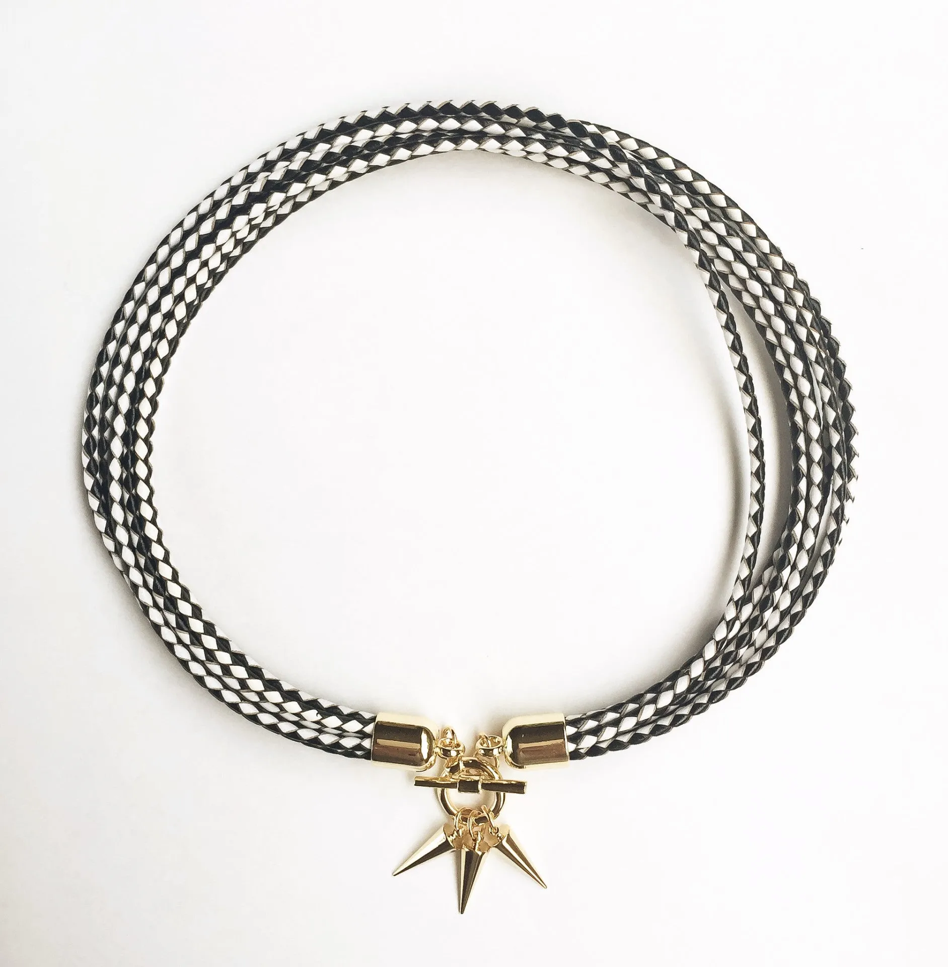 Two-in-one monochrome leather choker-double bracelet