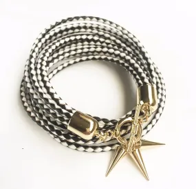 Two-in-one monochrome leather choker-double bracelet