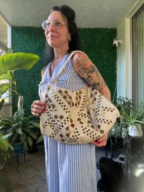 Vintage 80S Sharif NY Embossed Leather Leopard Harware Shoulder Bag