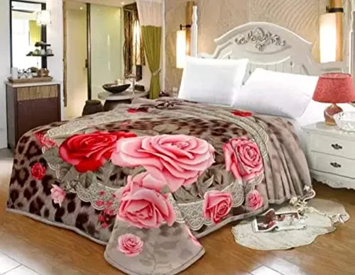Winston HOMECloudy Super Soft Fabric Floral Printed Mink Heavy Duty Luxury Ultra 2 Ply Double Bed Blanket 5 kg for Heavy Winters with English Colors & Stylish Bag Packing (Multicolor)